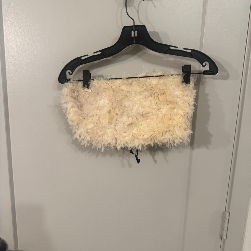 Cream Fuzzy Strapless Top